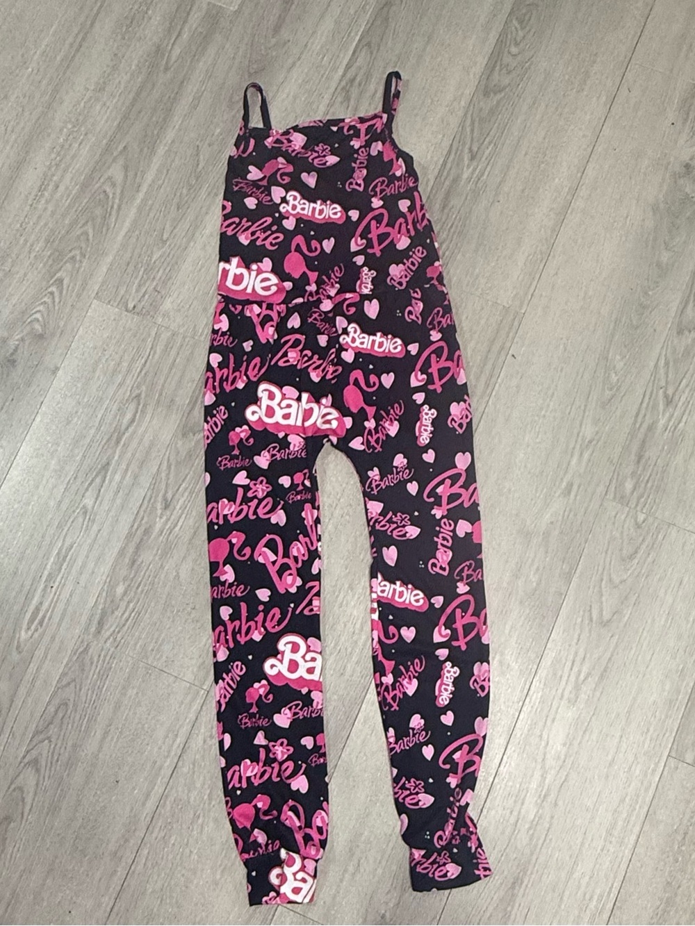 Barbie Black & Hot Pink Logo Print Romper Jumpsuit for Kids